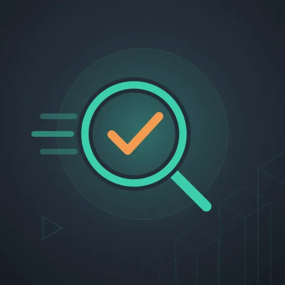 A magnifying glass and check mark representing candidate assessment